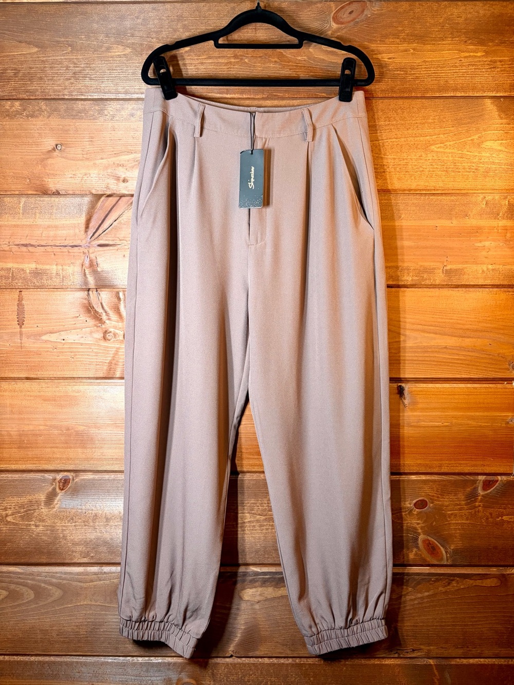 Shinestar Taupe High-Rise Women's Pleated Career Jogger Pants Size Large 💕🌸